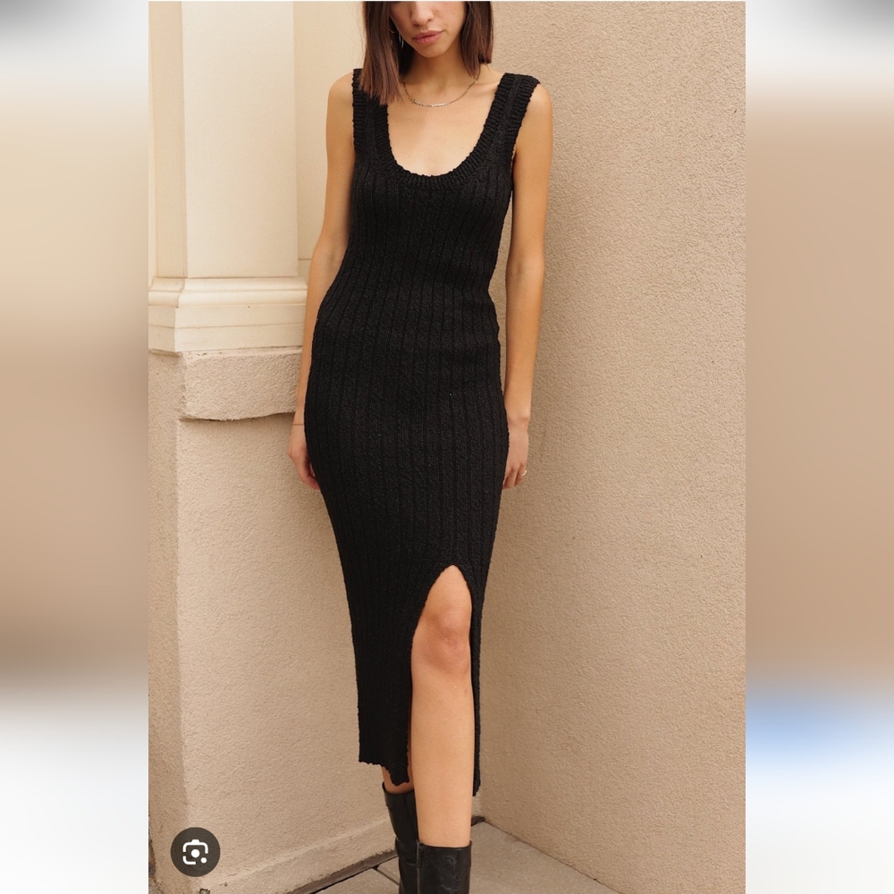 all:row Black chunky knit Midi Dress. Size S